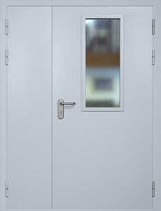 Полуторная противопожарная дверь eis60 RAL 7035 с узким стеклопакетом