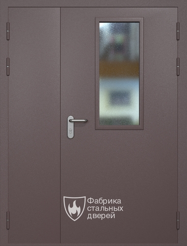 Полуторная противопожарная дверь eis60 RAL 8017 с узким стеклопакетом
