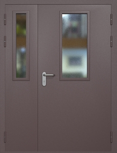 Полуторная противопожарная дверь eis60 RAL 8017 с узкими стеклопакетами