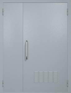 Полуторная техническая дверь RAL 7040 (ручка-скоба, вентиляция)