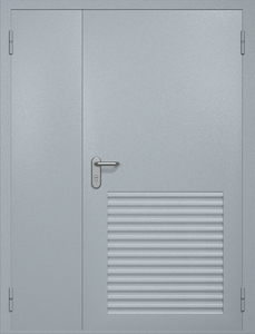 Полуторная техническая дверь RAL 7040 с большой жалюзийной решеткой