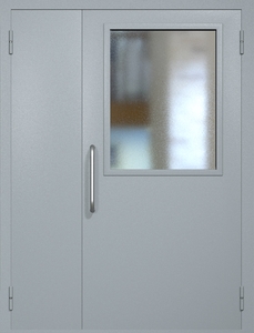 Полуторная техническая дверь RAL 7040 с широким стеклопакетом (ручка-скоба)