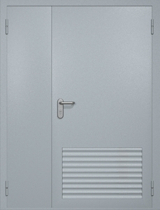 Полуторная техническая дверь RAL 7040 с жалюзийной решеткой