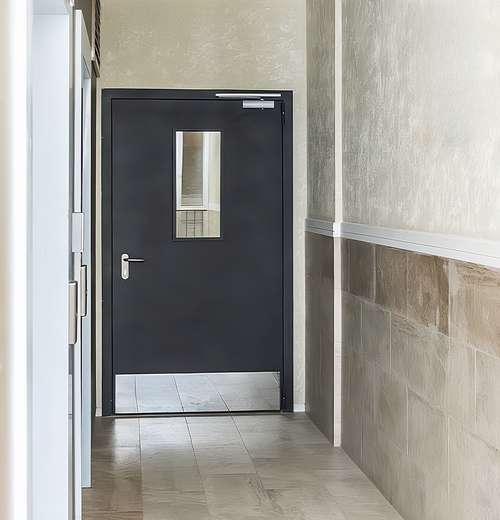 Остекленная дверь с отбойником Остекленная дверь с отбойником