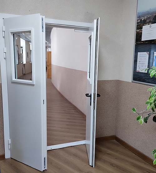 Двустворчатая дверь с окнами Двустворчатая дверь с окнами