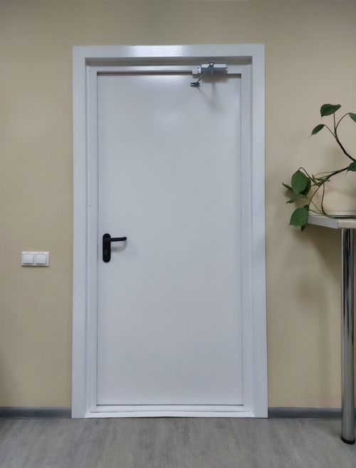 Белая дверь ei-60 с доводчиком Белая дверь ei-60 с доводчиком