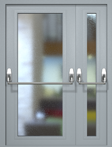 Полуторная противопожарная дверь eiw60 RAL 7040 Антипаника с максимальным остеклением (обе створки, две ручки) Полуторная противопожарная дверь eiw60 RAL 7040 Антипаника с максимальным остеклением (обе створки, две ручки)